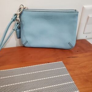 Coach Sky Blue Leather Wristlet